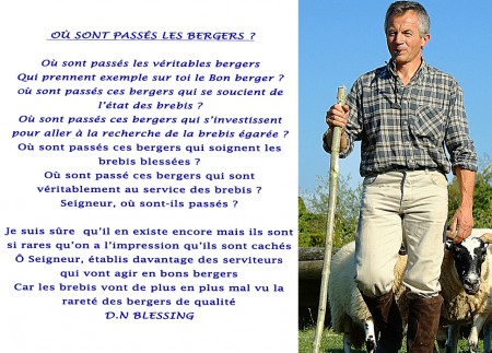 " Comme un berger, il paîtra son troupeau, Il prendra les agneaux dans ses bras, Et les portera dans son sein ; Il conduira les brebis qui allaitent." Esaïe 40.11